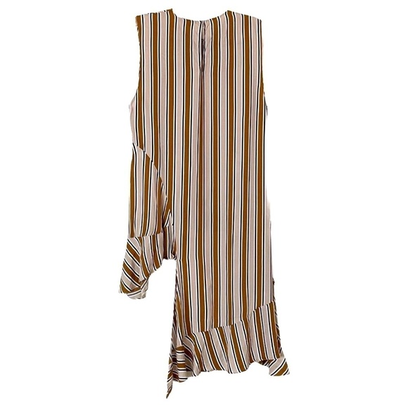 🌺 Zara Stripe Ruffle High Low Lightweight Tan Sleeveless Blouse Size S - Picture 3 of 11